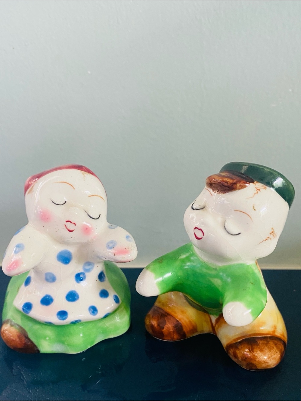 Vintage Hugging  Boy and Girl Salt and Pepper - Kitschy Japan Huggers